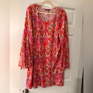 MSK Women's Long Sleeve Dress - Red and Pink Pattern